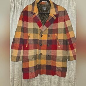 Vintage 1980's Womens Plaid Wool Blend Mid-length Peacoat/Car coat-Lizwear-Large
